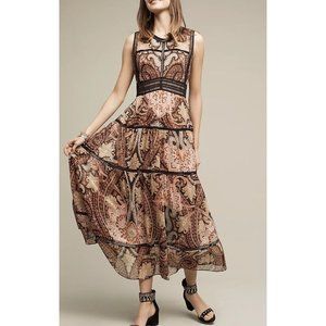 Anthropologie Ranna Gill Brown Fit Flare Claudette Maxi Dress Size 8